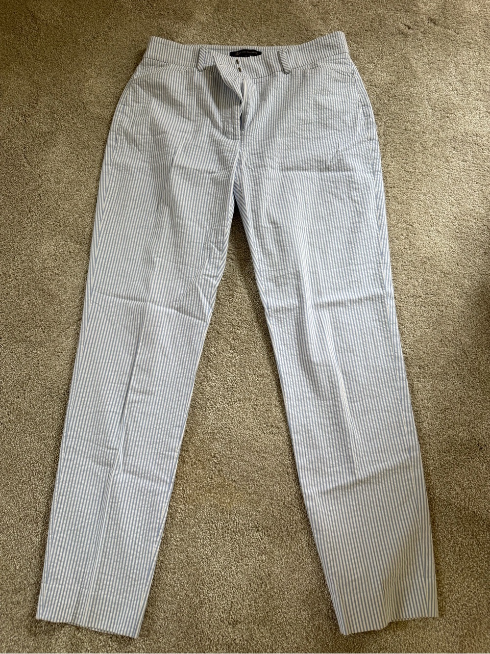 Brooks Brothers White and Light Blue Striped Ankle Pants